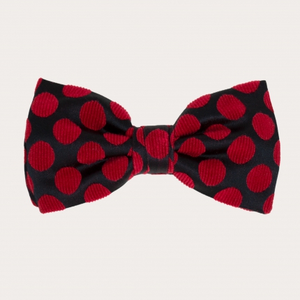 Black Silk Pre-tied Bow tie big red dot