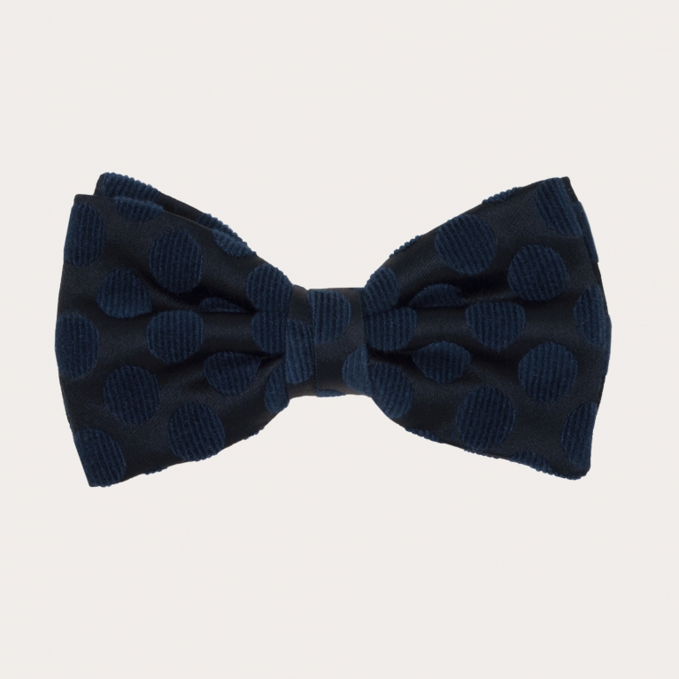 Black Silk Pre-tied Bow tie big blue dot