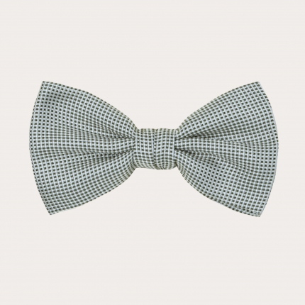 Check Silk Pre-tied Bow tie green and white squares pattern