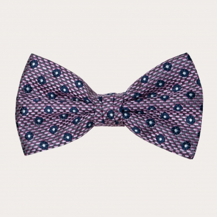 Silk Pre-tied Bow tie, pink and blue pattern