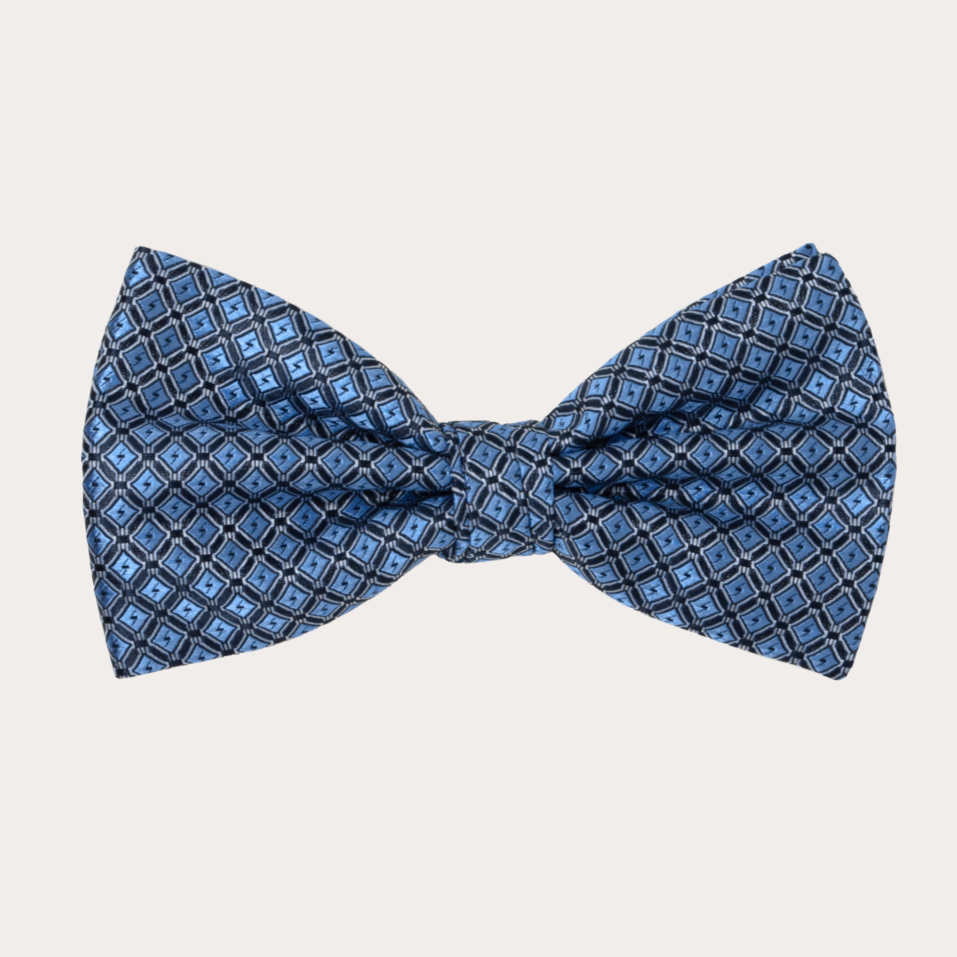 BRUCLE Pajarita en seda, azul claro con patrón de cuadrados