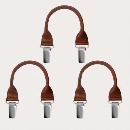Leather connectors with clips, 3 pcs., brown