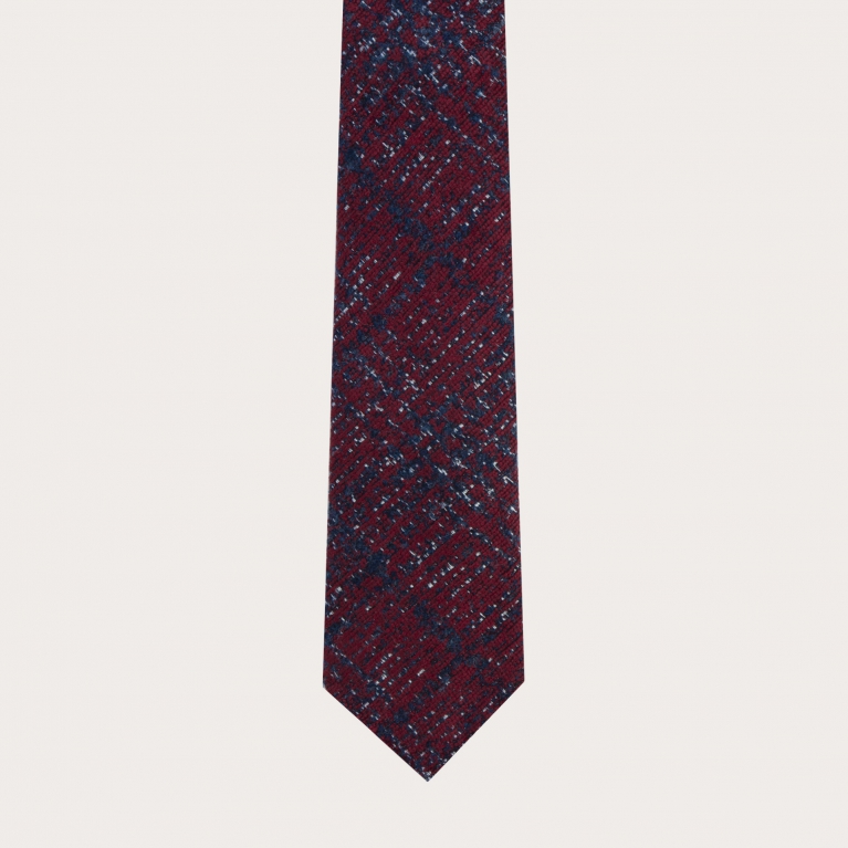 Corbata sin forro de lana y seda, tartán rojo y azul