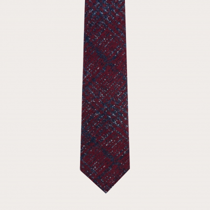 Unlined check tartans silk woll necktie red and blue