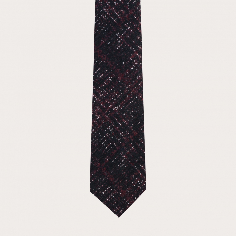 Corbata sin forro de lana y seda, tartán rojo y negro