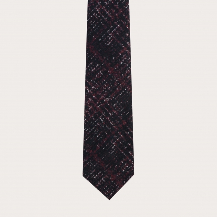Corbata sin forro de lana y seda, tartán rojo y negro