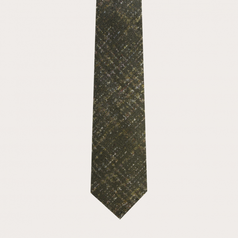 Unlined check tartans silk woll necktie green