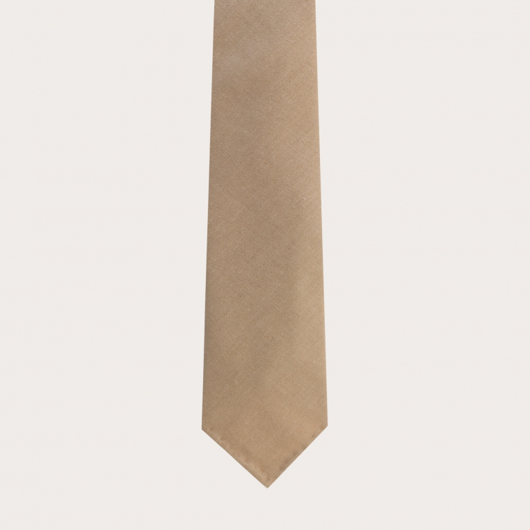 Cravate beige non doublée en laine vierge et chanvre