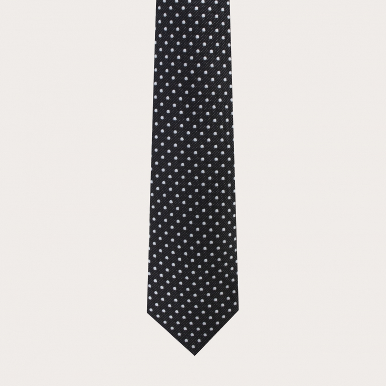 Cravate noir à pois en soie