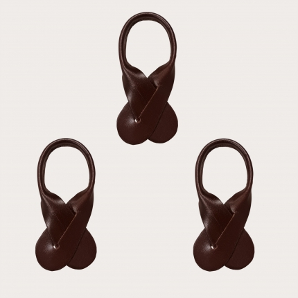 Leather Rounded Connectors for Suspenders, 3pcs. dark brown