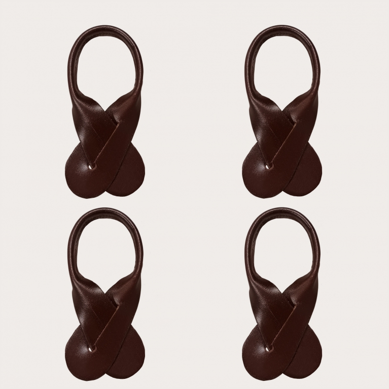 Leather attachment moustaches for button-end suspenders, set 4pcs dark brown