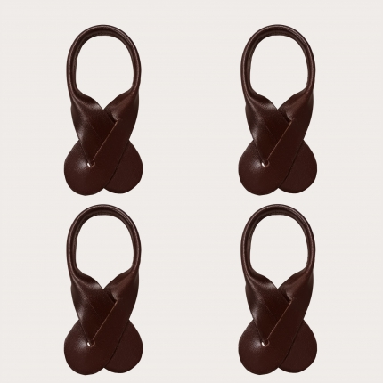 Leather attachment moustaches for button-end suspenders, set 4pcs dark brown