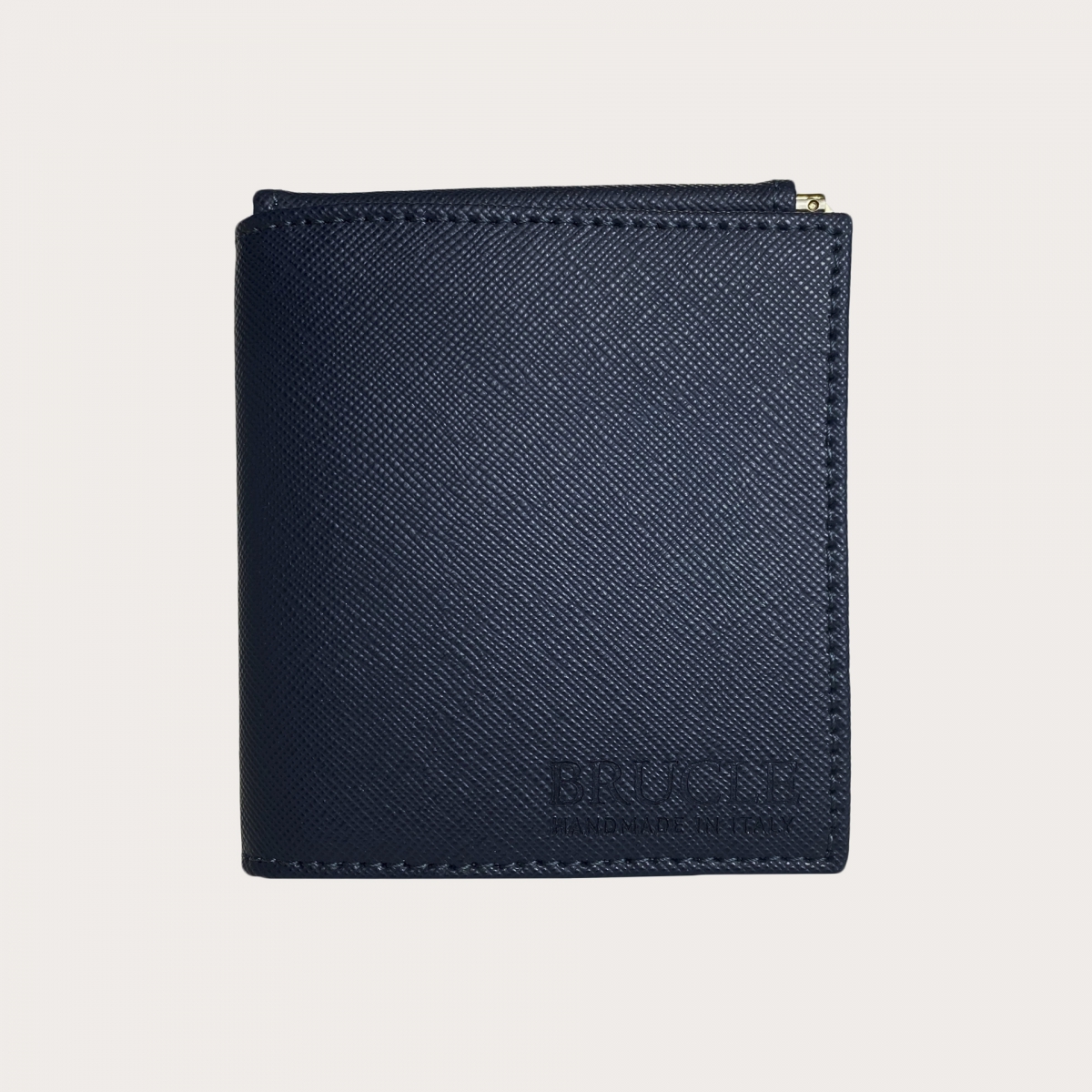 BRUCLE Mini portefeuille compact en cuir saffiano avec pince à billets et porte-monnaie, bleu et jaune