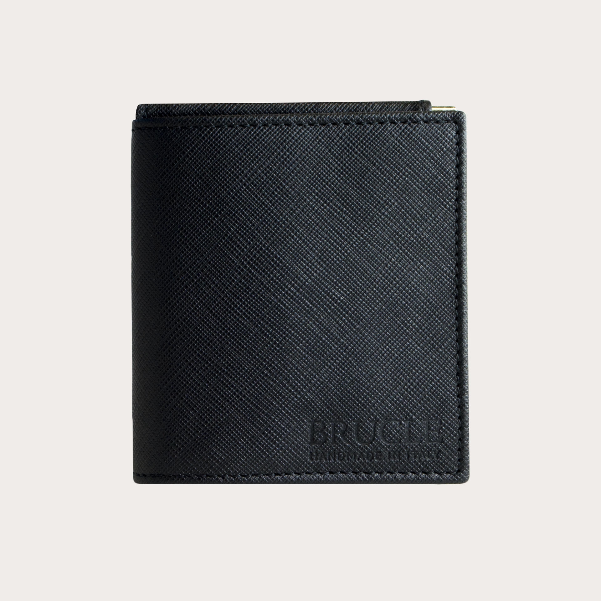 Mini Portefeuille Compact En Cuir Saffiano Avec Pince à Billets Et Porte Monnaie Noir