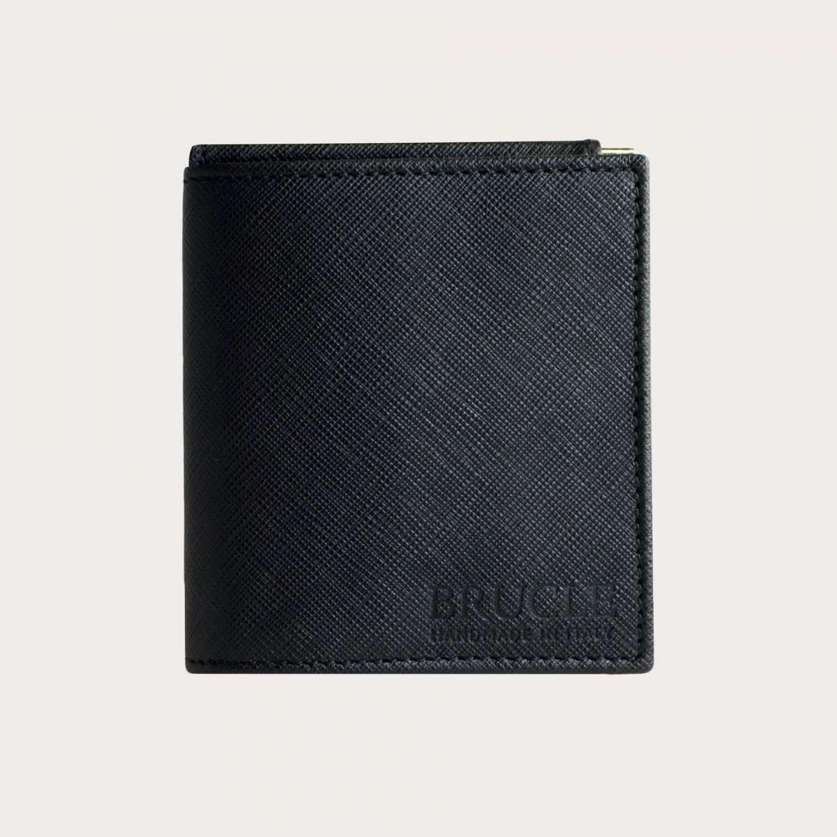 Kompakte Mini-Geldbörse aus Saffiano-Leder mit Geldscheinklammer und Geldbörse, schwarz