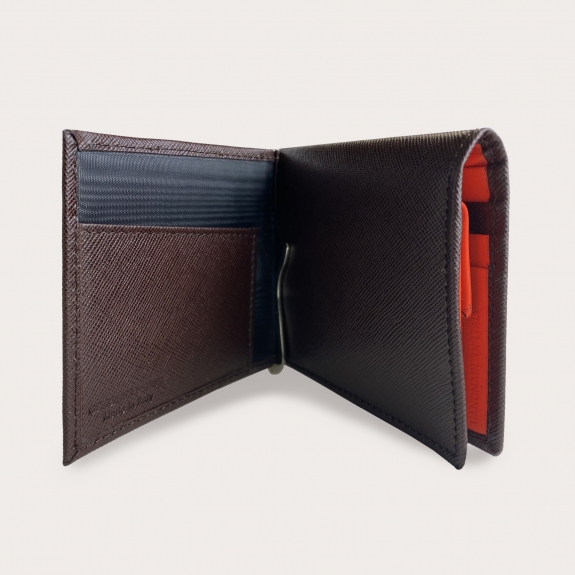 Portafoglio uomo in pelle con fermasoldi e portamonete