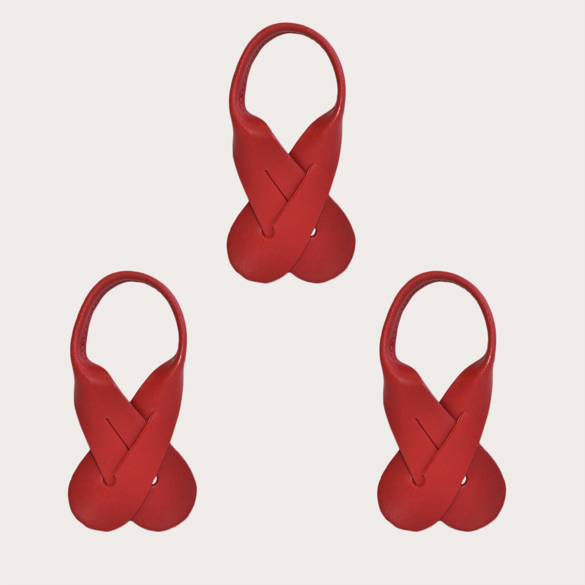 Leather Rounded Connectors for Suspenders, 3pcs. red