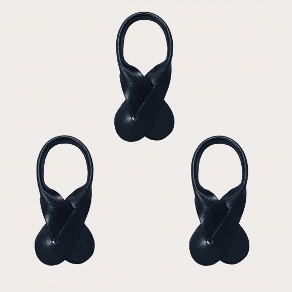 Leather Rounded Connectors for Suspenders, 3pcs. navy blue