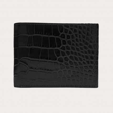 Brucle Men's bifold leather wallet with flap, black print croco