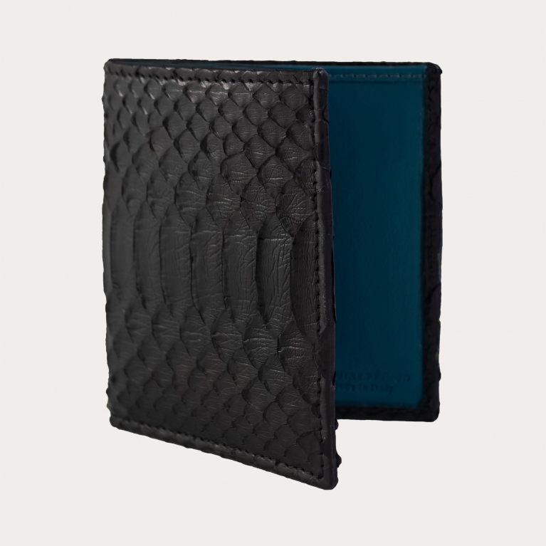 Portefeuille compact en cuir python, noire