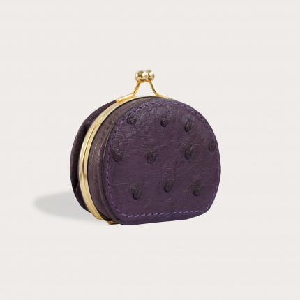 Coin purse in genuine ostrich leather, wine color