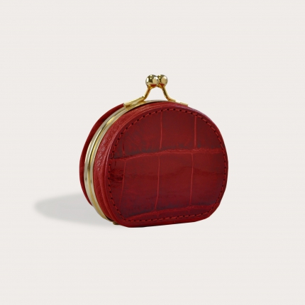 Coin purse in real crocodile leather, red