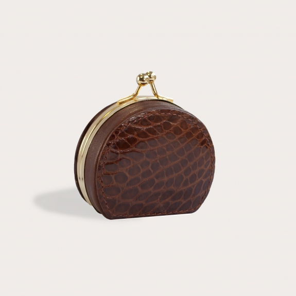 Coin purse in real crocodile leather, brown
