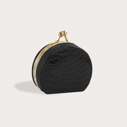 Coin purse in real crocodile leather, black