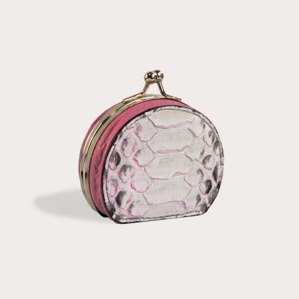 Porte-monnaie en cuir de python blanc avec des nuances roses