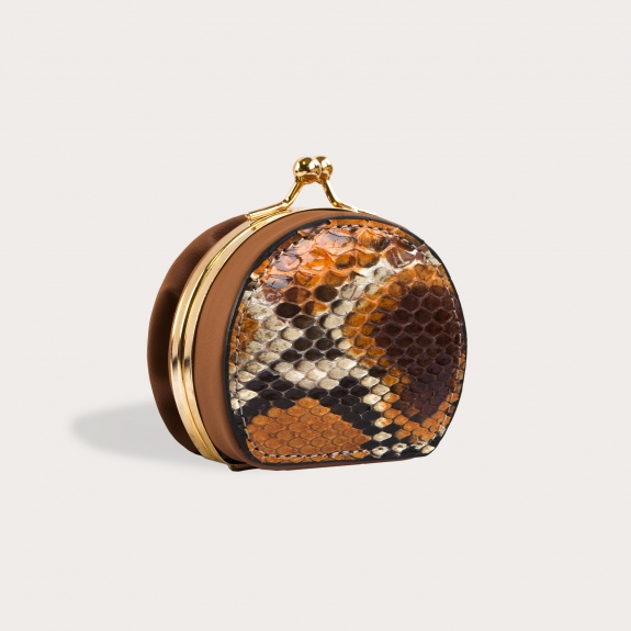 Brucle python coin purse for woman, orange and brown