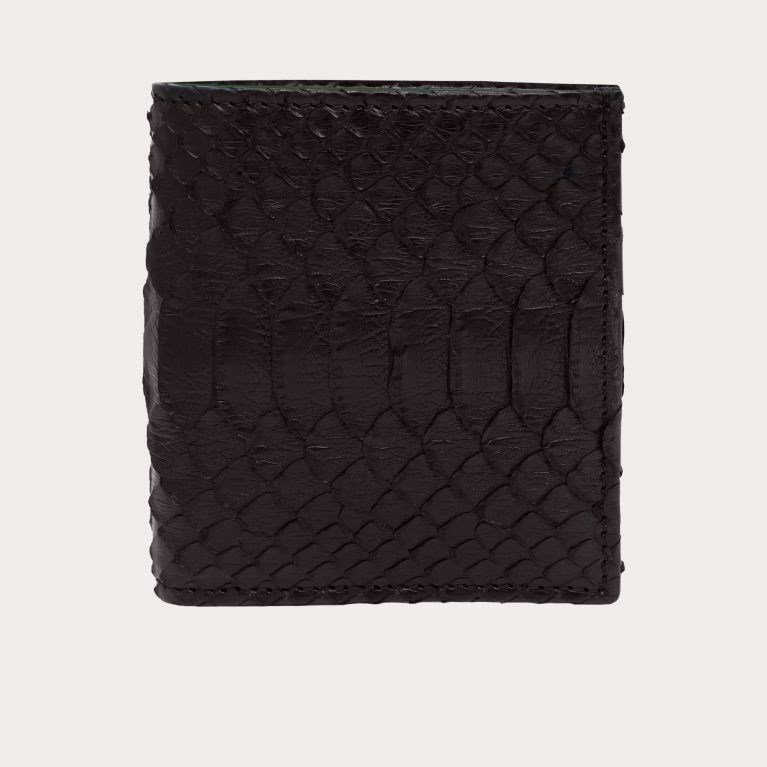 Portefeuille compact en cuir python, brun foncé