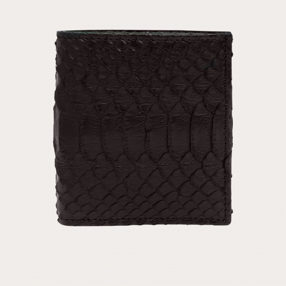 Bifold compact python leather wallet, dark brown