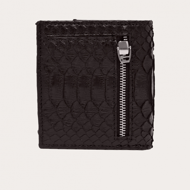 Bifold compact python leather wallet, dark brown