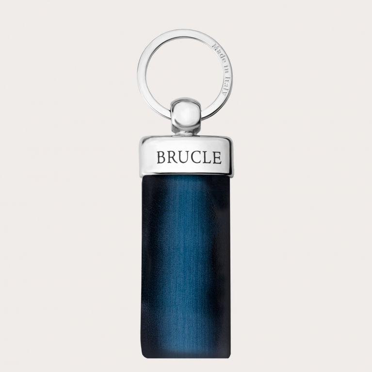 Porte clés bleu en cuir tamponné à la main