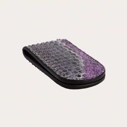 Magnetic money clip in genuine multicolored purple python leather