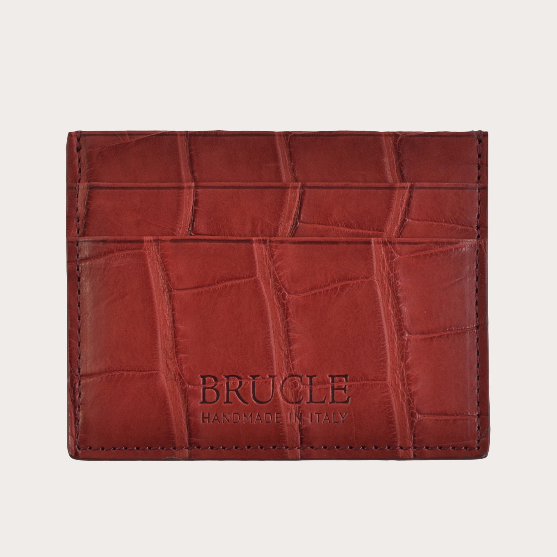 Brucle porte carte de credit  rouge en cuir alligator