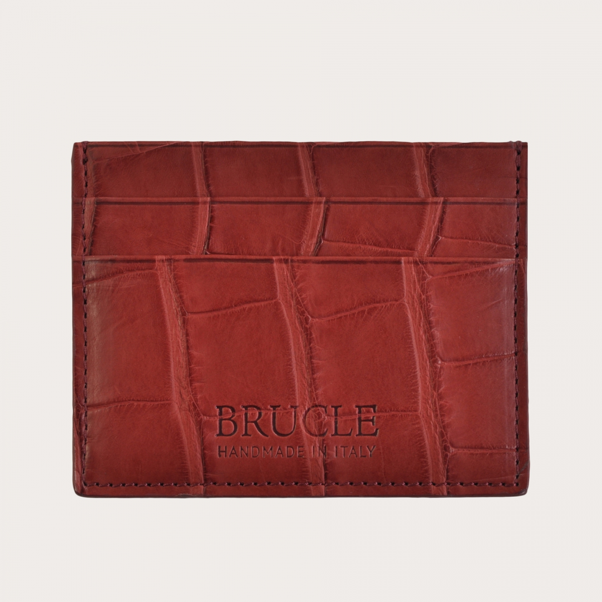 Brucle porte carte de credit  rouge en cuir alligator