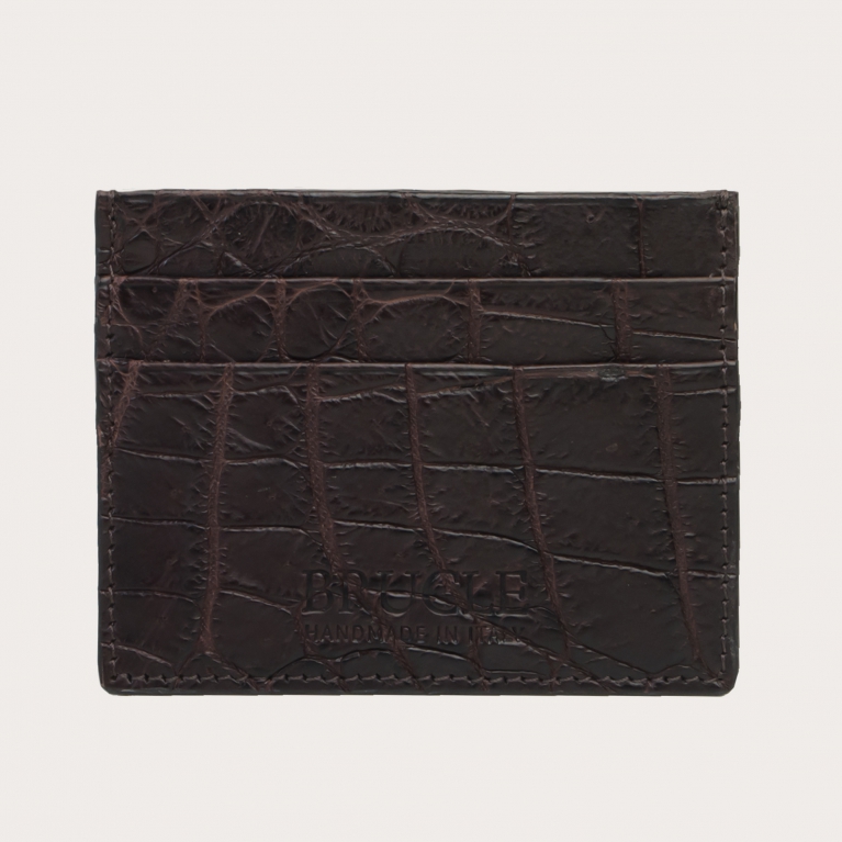 Brucle credit card holder crocodile leather, dark brown