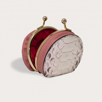 Portemonnaie aus Pythonleder mit Vorderschnitt, weiß mit rosa tönen