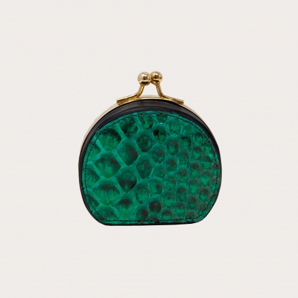 Portemonnaie aus gepuffertem Pythonleder front cut, grün und schwarz