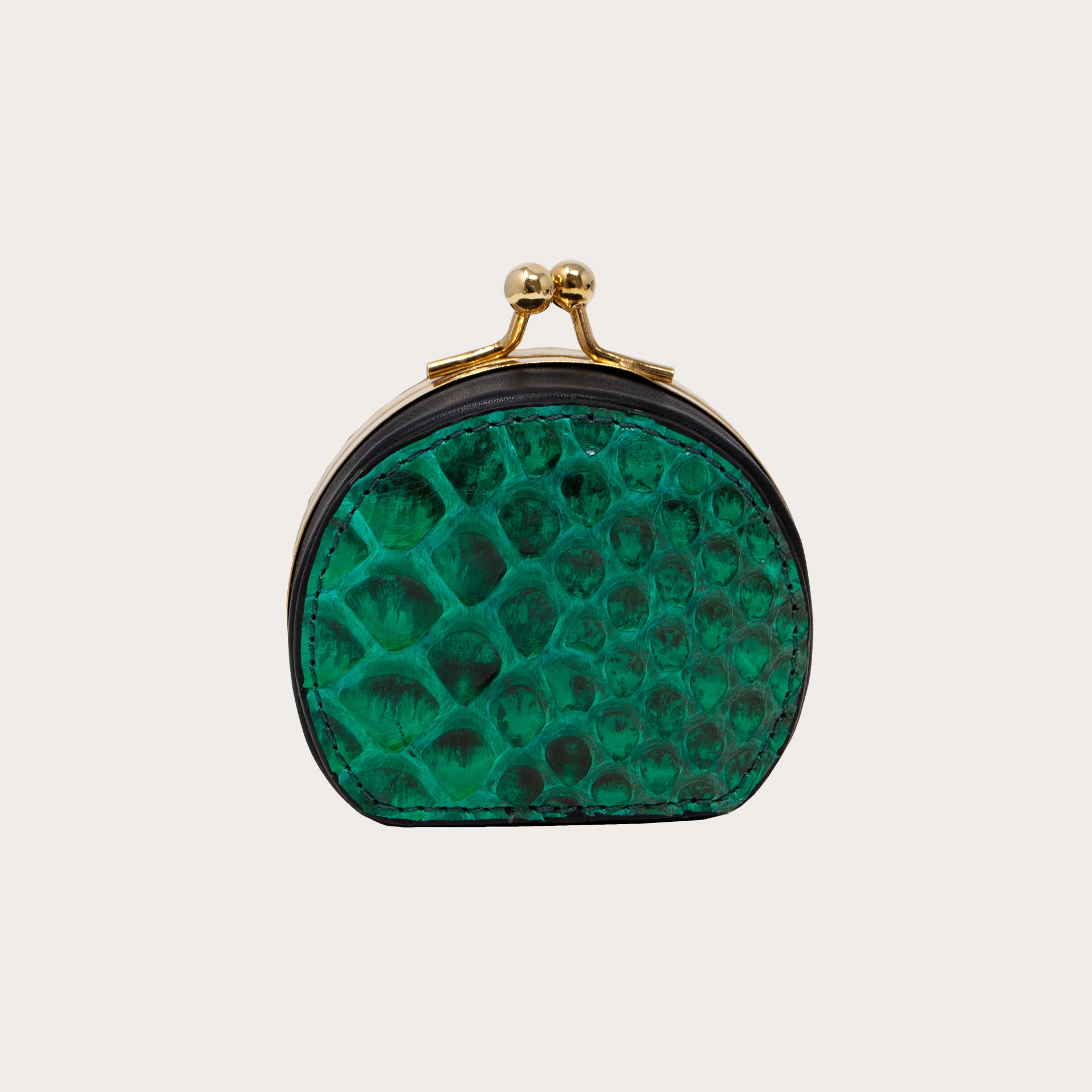 Coin purse in buffered front cut python leather, green and black