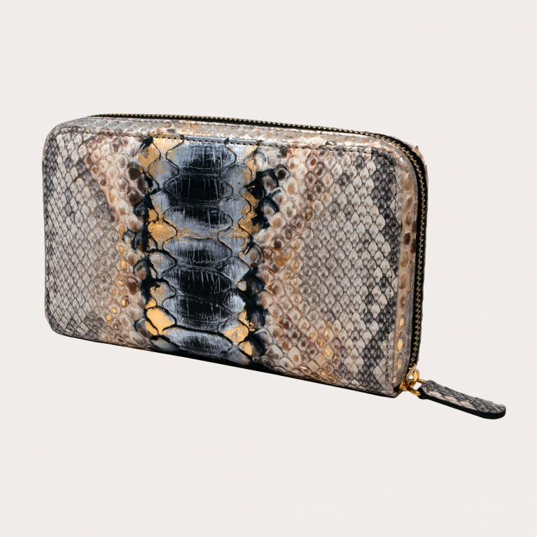 Cartera business en piel de pitón dorada y negra