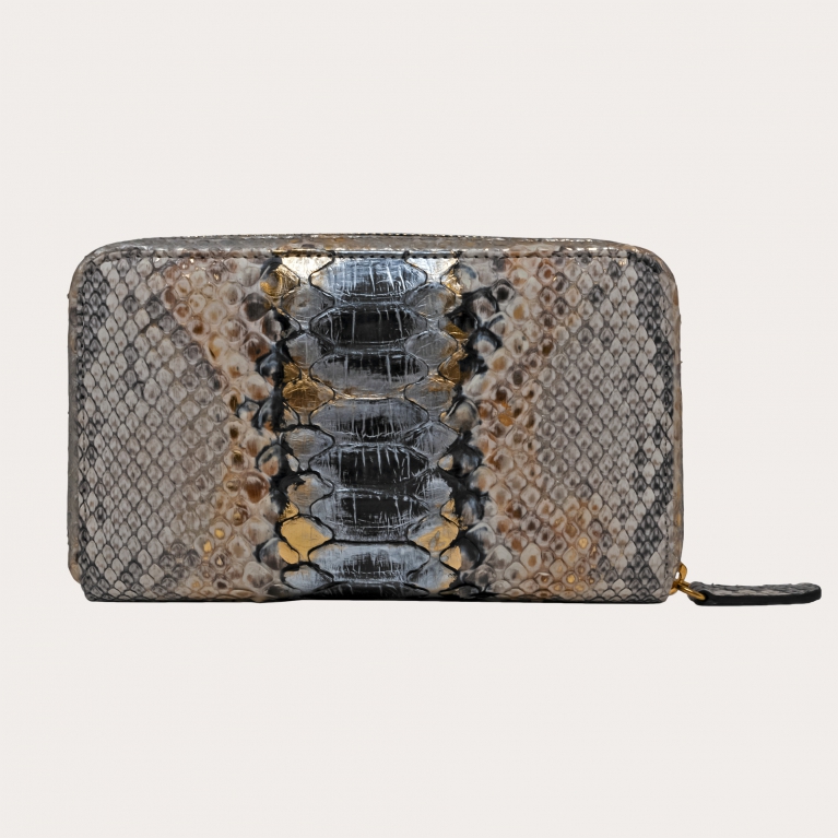 Python leder Damen-Geldbörse mit umlaufenden Reißverschluss grau golden schwarz