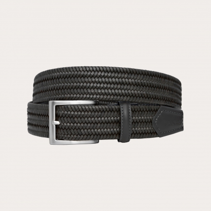 Braided elastic leather belt grey