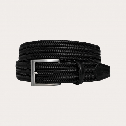 Black elastic braided belt in regenerated leather