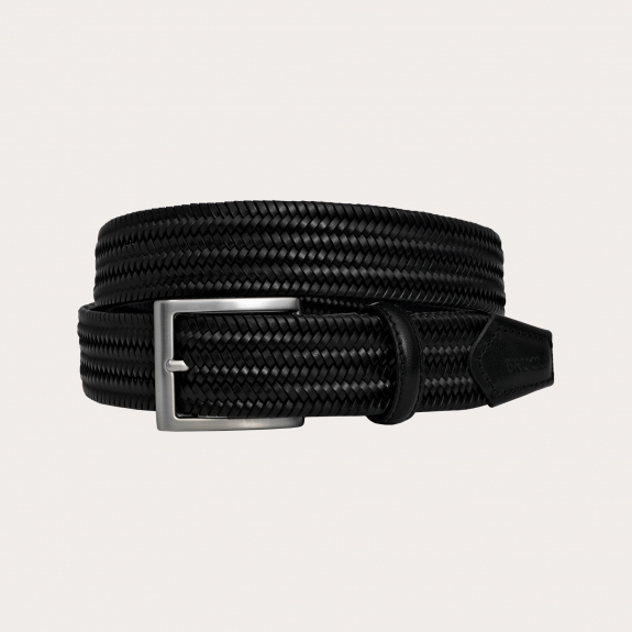 BRUCLE Black elastic braided belt in regenerated leather
