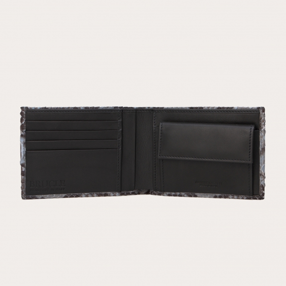 Genuine python bifold wallet with coin purse, grey
