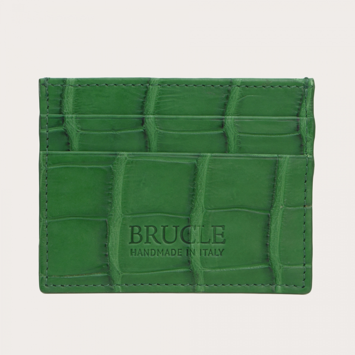Brucle porte carte de credit vert en alligator
