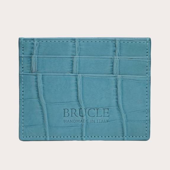 brucle porte carte de credit bleu clair en cuir alligator