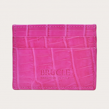 Brucle credit card holder alligator leather fuchsia